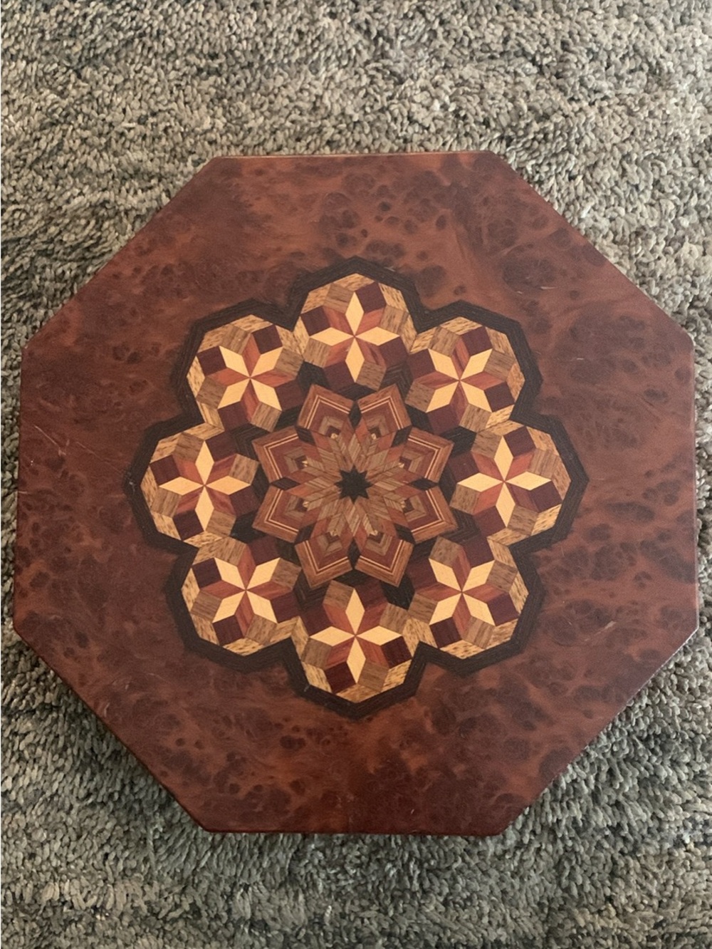 Octagonal Inlaid Wood Jewelry Box - Brown Mosaic Star